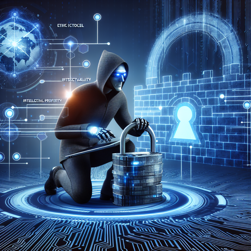 "Ethical hacker analyzing cybersecurity vulnerabilities to protect intellectual property"